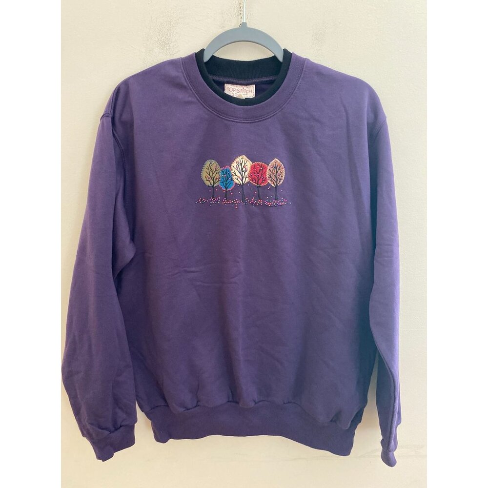 VTG Top Stitch Morning Sun Purple Embellished Trees Grandmacore Sweatshirt Large
